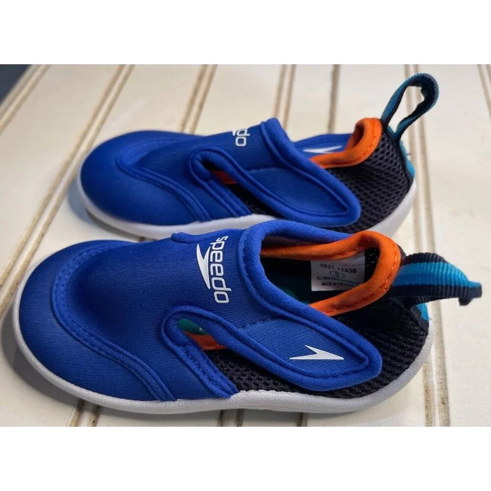 Speedo Toddler Boys Water Shoes Size 5/6 Blue & Orange Mesh Quick-Dry Lightweigh